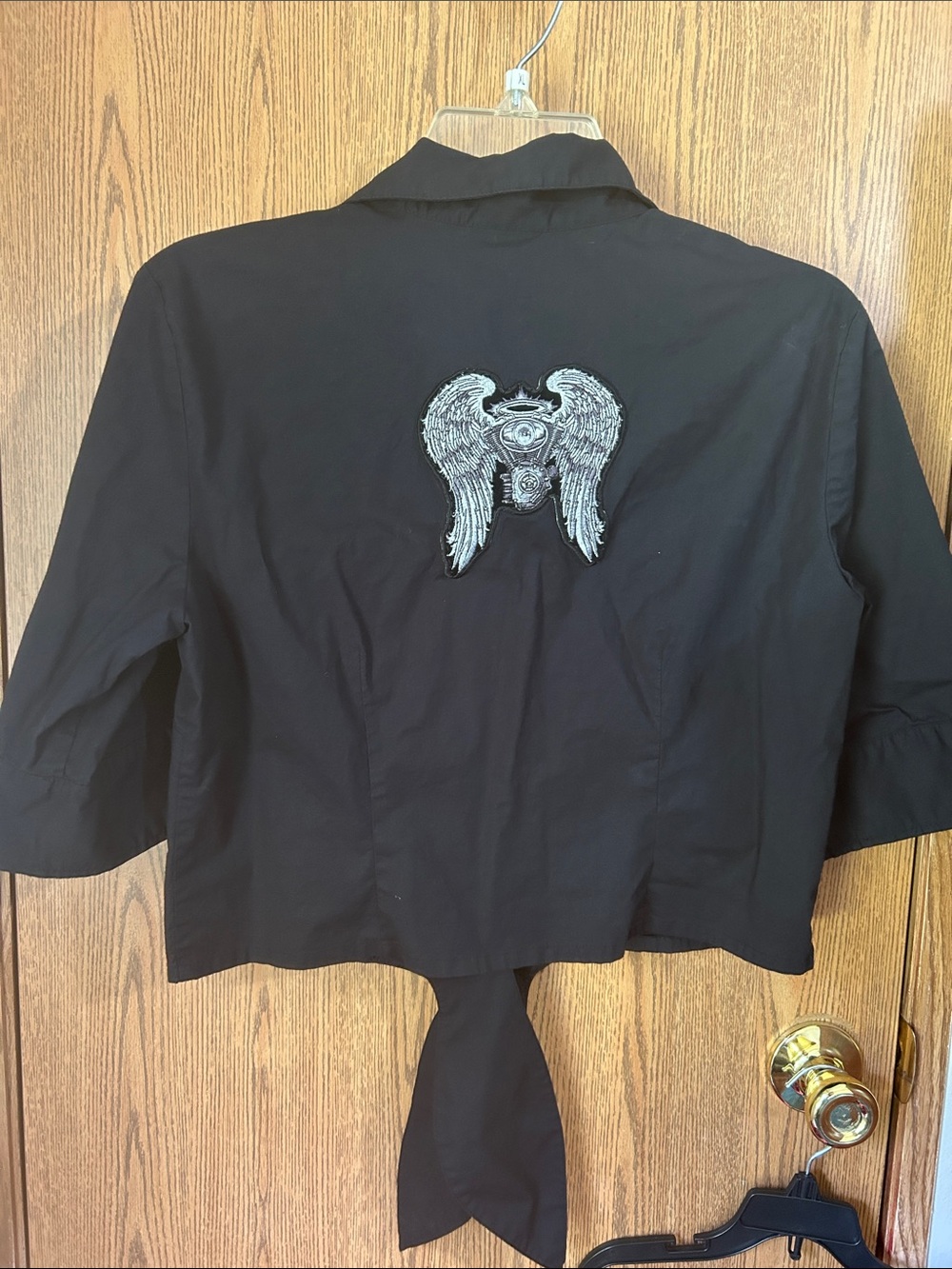 Vintage Rafaella Upcycled "Born Again" Cropped Mechanic Work Shirt Black M.